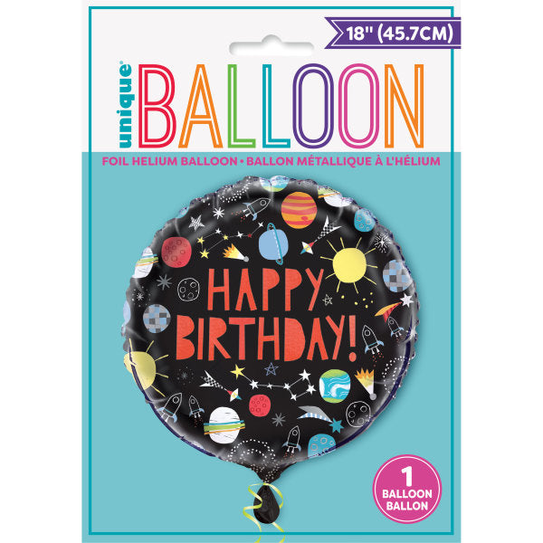 Outer Space Happy Birthday Round Foil Balloon 18"