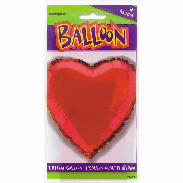 Red Solid Heart Foil Balloon 18"