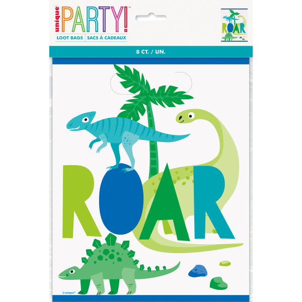 Pack of 8 Blue & Green Dinosaur Loot Bags