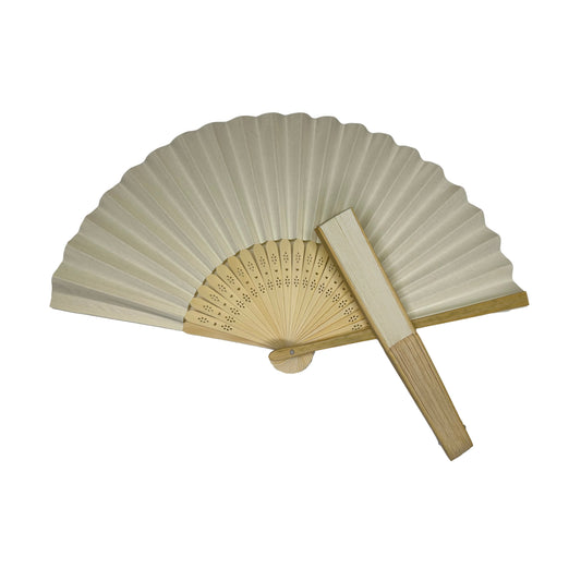 Ivory Paper Foldable Hand Held Bamboo Wooden Fan by Parev