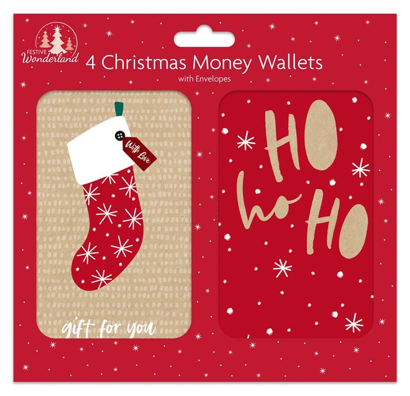 Pack of 4 Christmas Kraft Designs Money Wallets