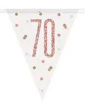 9ft Glitz Rose Gold Prismatic Plastic Number 70 Flag Banner