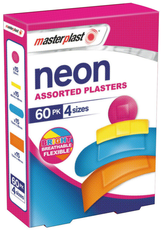 Pack of 60 Masterplast Neon Plasters Assorted Size