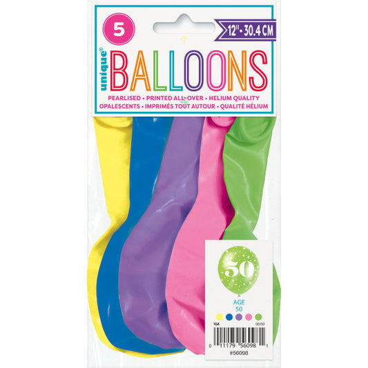 Pack of 5 Number 50 12" Latex Balloons