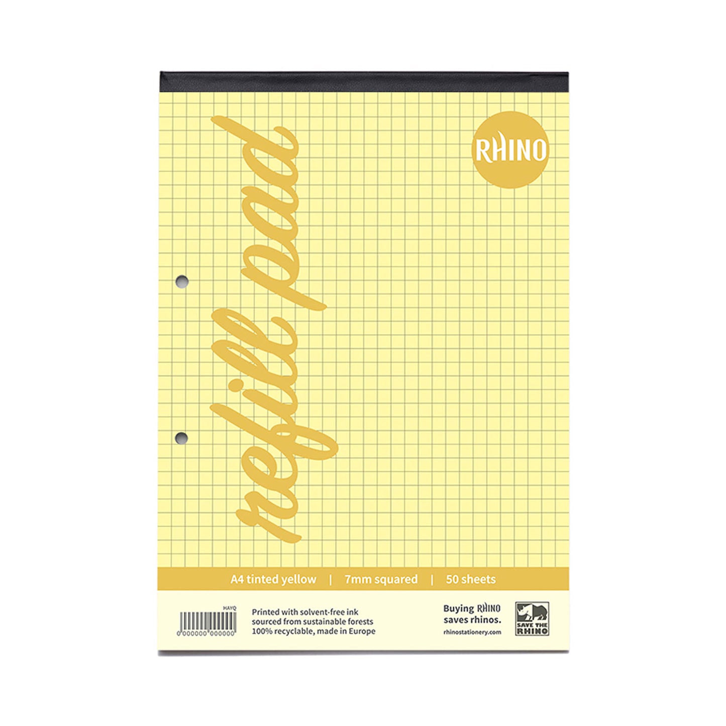 Rhino A4 Yellow Paper 100 Page 7mm Squared Refill Pad