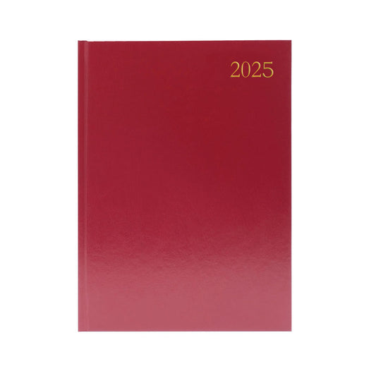 Janrax 2025 A4 Day Per Page Burgundy Desk Diary