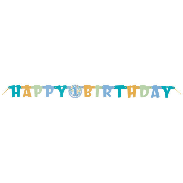 First Birthday Blue Balloons Jointed "Happy Birthday" Banner