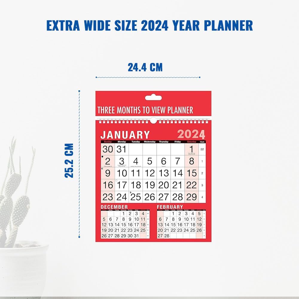 Single 2024 Three Month To View Calendar