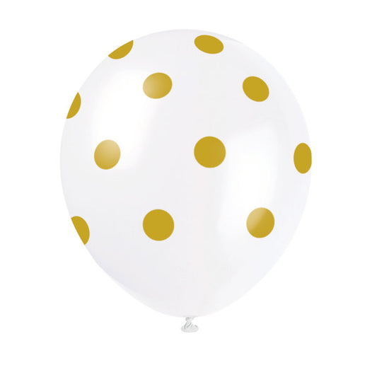 Pack of 6 Gold Dots 12" Latex Balloons