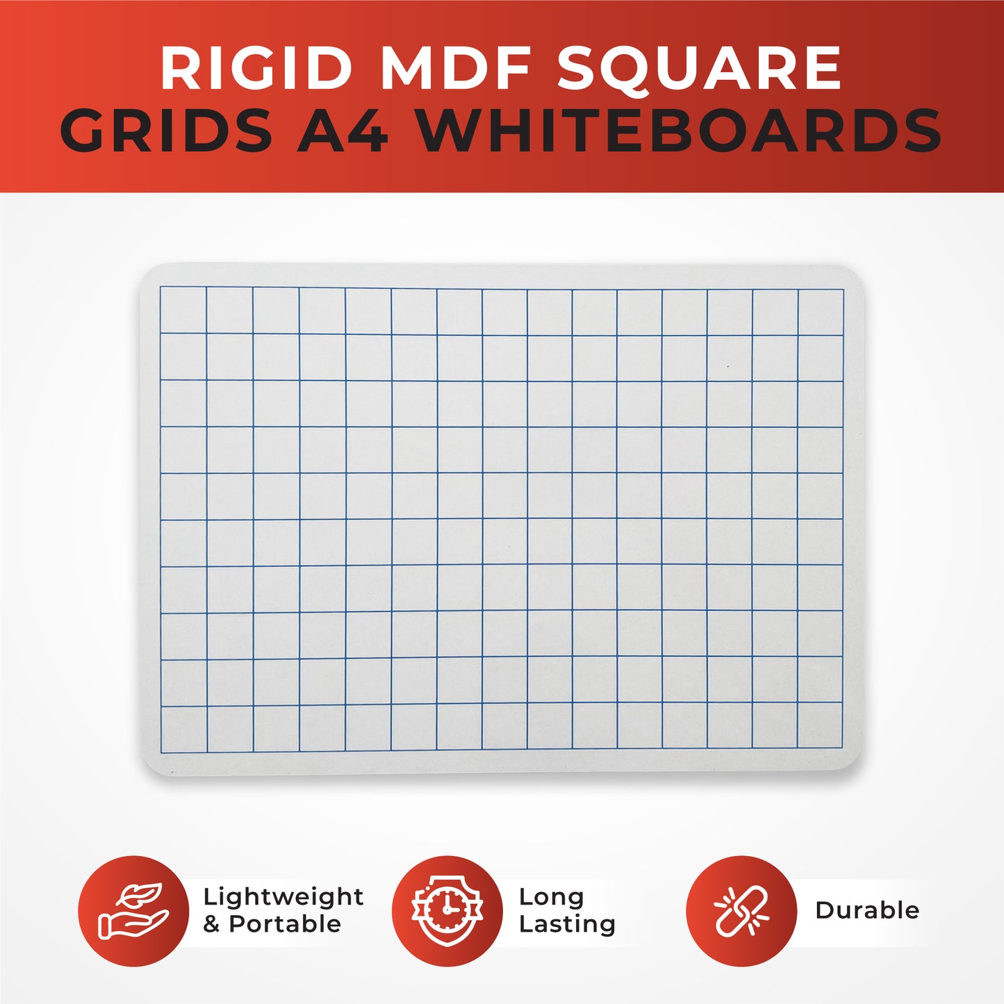 Pack of 6 Rigid MDF Square Grids A4 Whiteboards