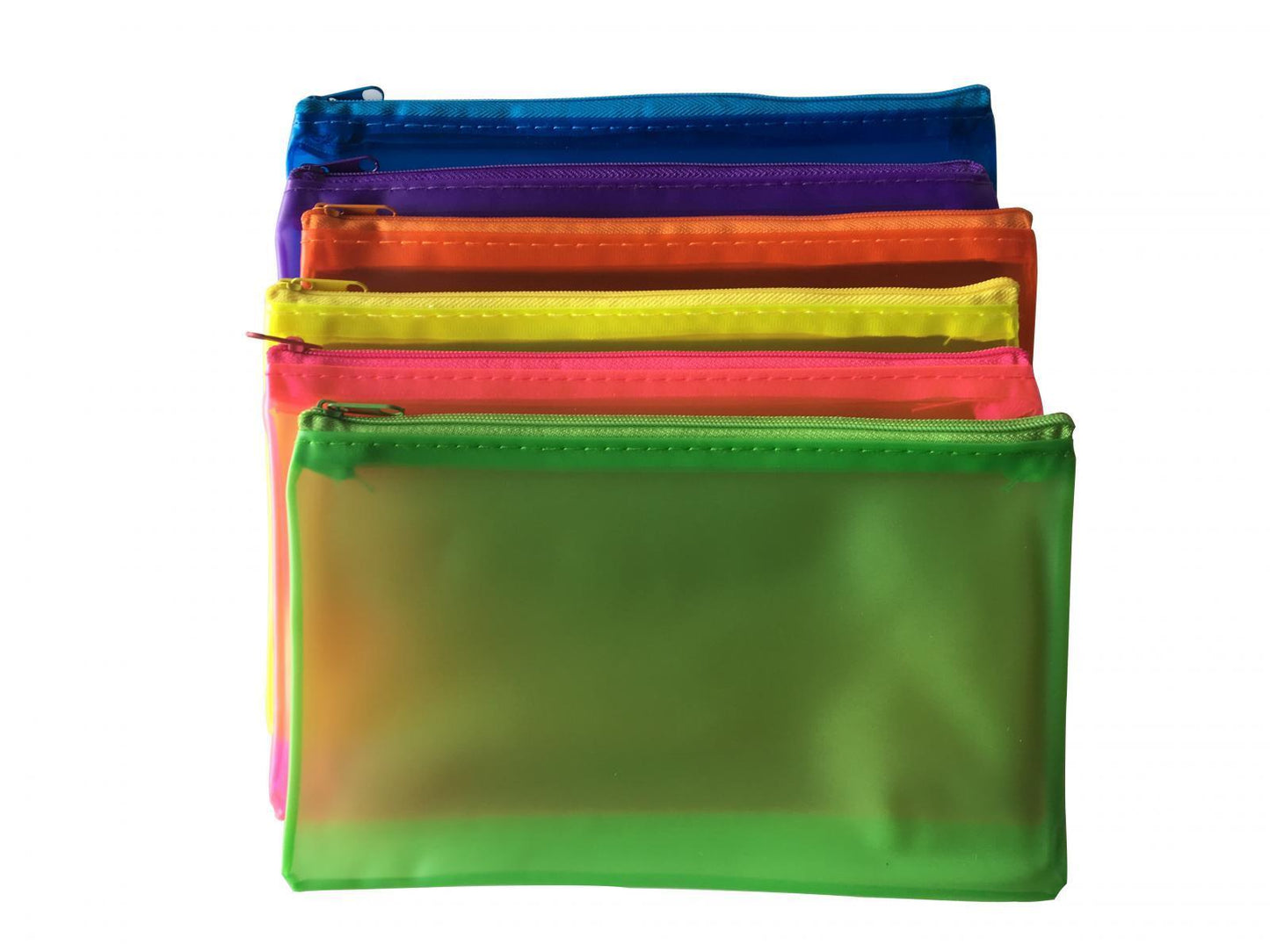 6 x Assorted Frosted Colour 8x5" Pencil Cases - See Through Exam Clear Translucent