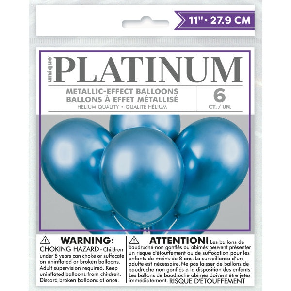 Pack of 6 Blue Platinum 11" Latex Balloons