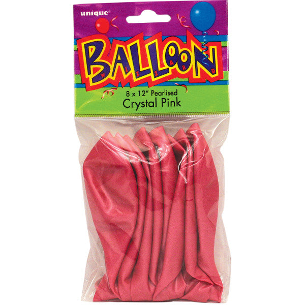 Pack of 8 Crystal Pink 12" Premium Pearlised Balloons