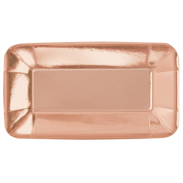 Pack of 8 Rose Gold Foil Rectangular 9"x5" Appetizer Plates