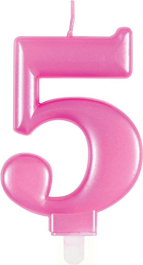 Metallic Pink Number 5 Birthday Candle