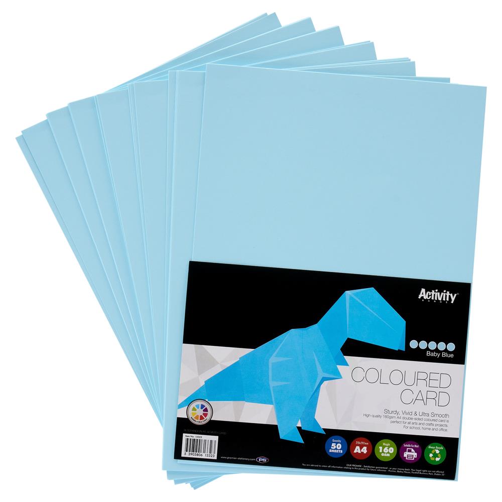 Pack of 50 Sheets A4 Baby Blue 160gsm Card by Premier Activity