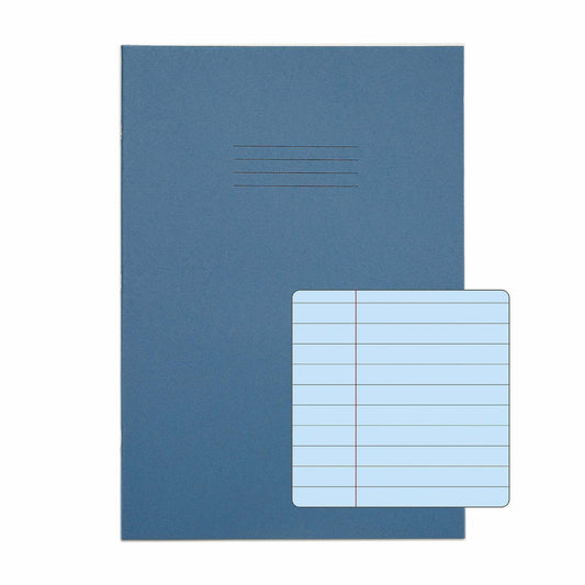 Rhino A4 48 Page Light Blue with Blue Tinted Paper 8mm Lined with Margin Exercise Book