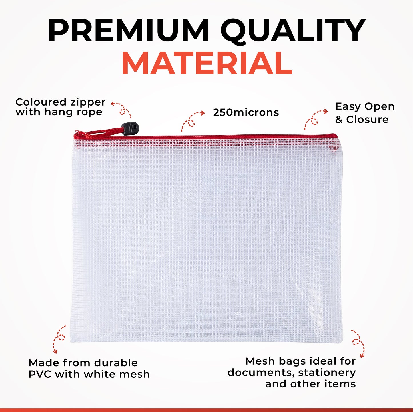 Pack of 12 DL Grey PVC Mesh Zip Bags