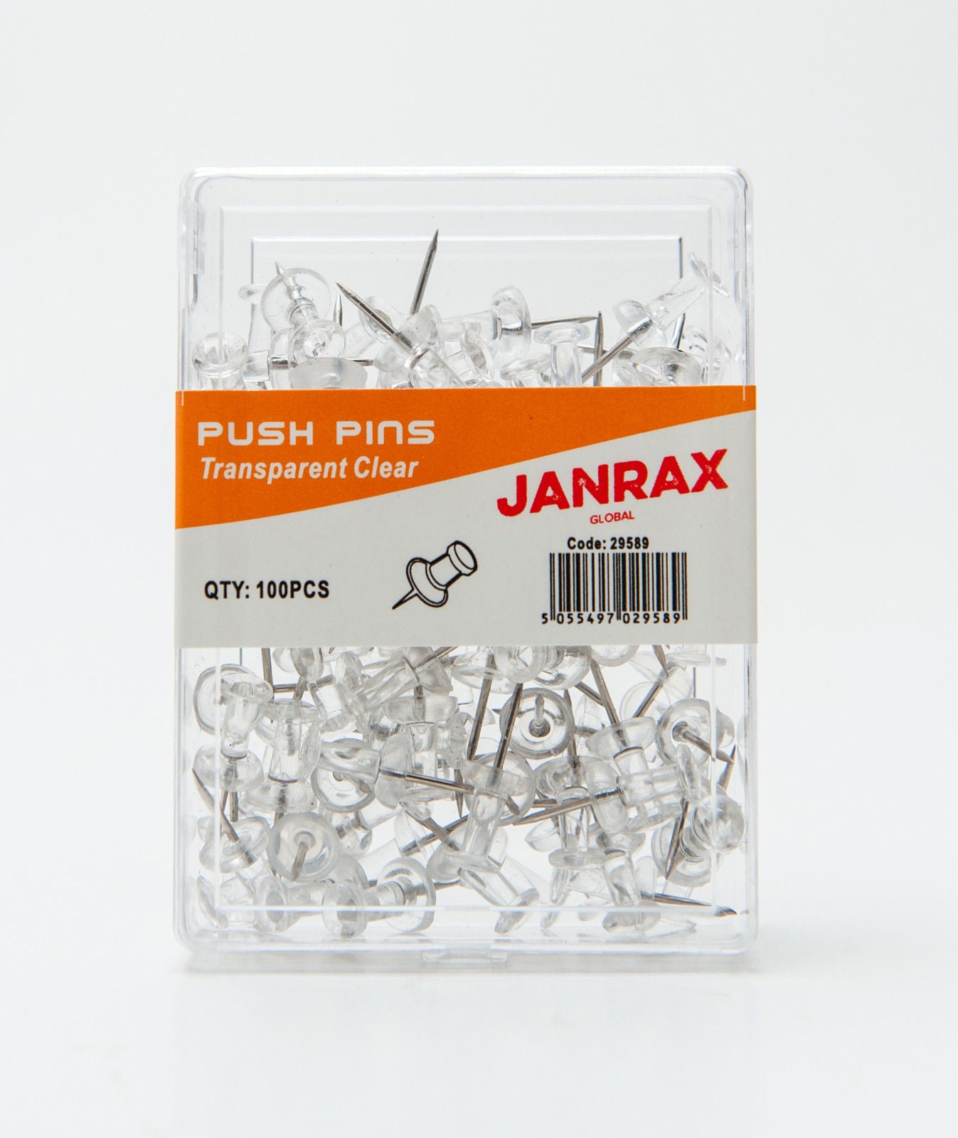 Pack of 100 Janrax Clear Transparent Push Pins