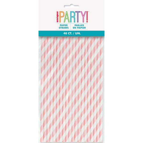 Pack of 40 Lovely Pink Striped Paper Straws