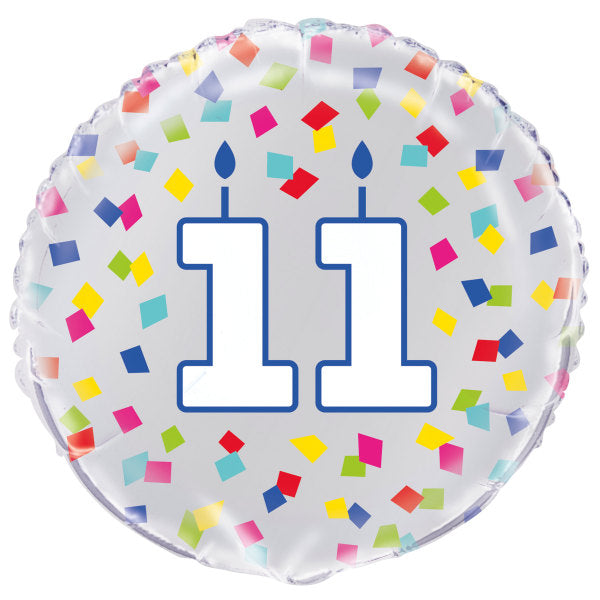 Rainbow Confetti Birthday Number 11 Round Foil Balloon 18"