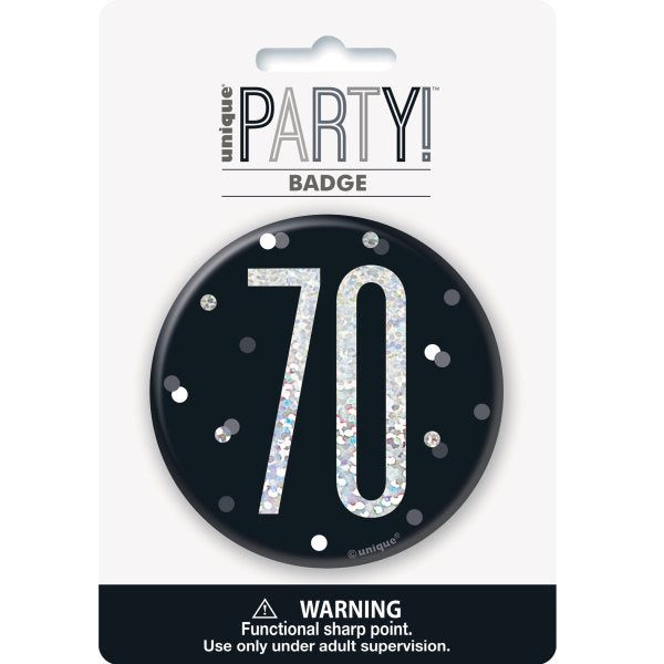 Glitz Black & Silver Birthday Badge 70