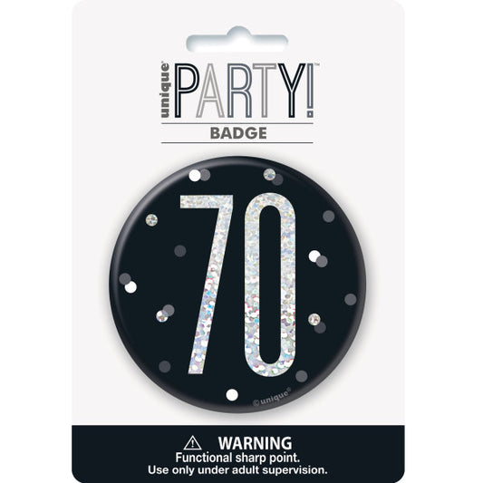 Glitz Black & Silver Birthday Badge 70