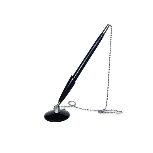 Slim Black Reception Counter Pen on Chain - Desk Bank Form