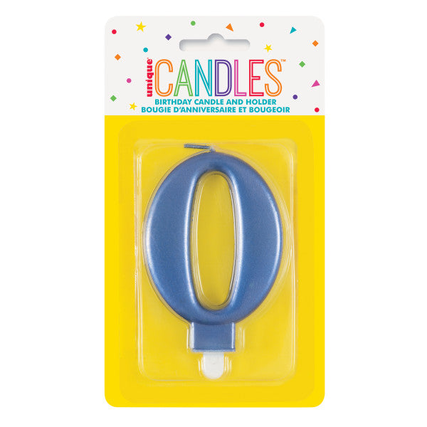 Metallic Blue Number 0 Birthday Candle