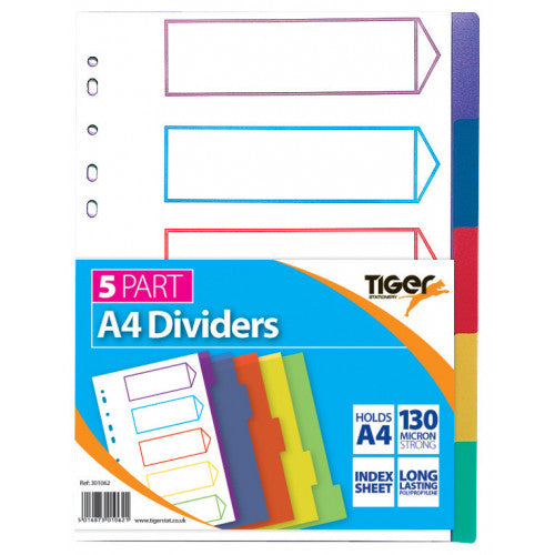 A4 5 Part Polypropylene Dividers