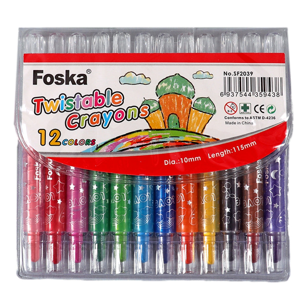 Pack of 12 Assorted Colour Twistable Crayons