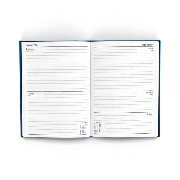 2025 A5 2 Days Per Page Blue Desk Diary