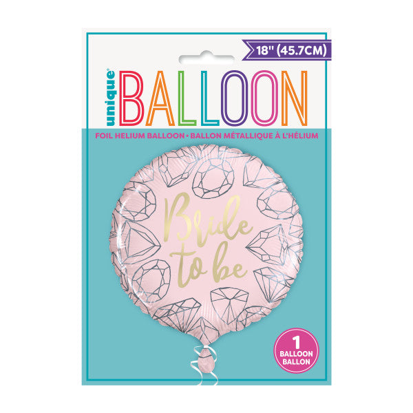 Pink Diamond Bride to Be Round Foil Balloon 18"