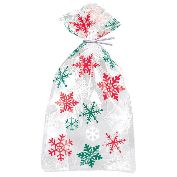 Pack of 20 Christmas Snowflake Red/Green Cellophane Bags