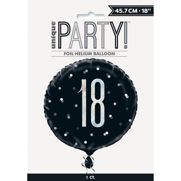 Birthday Black Glitz Number 18 Round Foil Balloon 18"