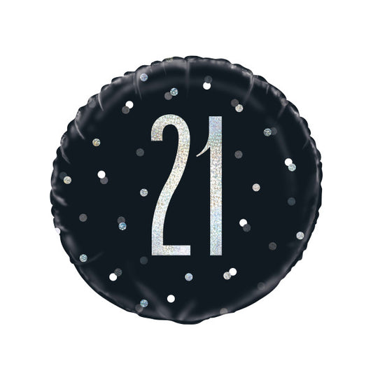 Birthday Black Glitz Number 21 Round Foil Balloon 18"