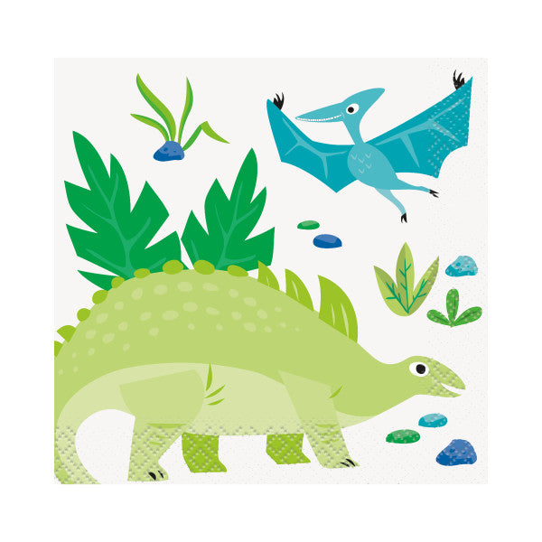 Pack of 16 Blue & Green Dinosaur Beverage Napkins