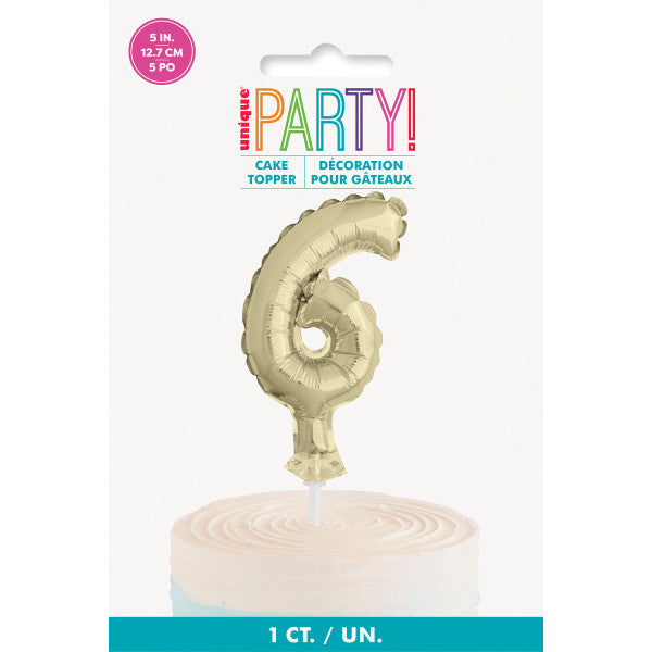 Gold Foil Number 6 Balloon Cake Topper 5"