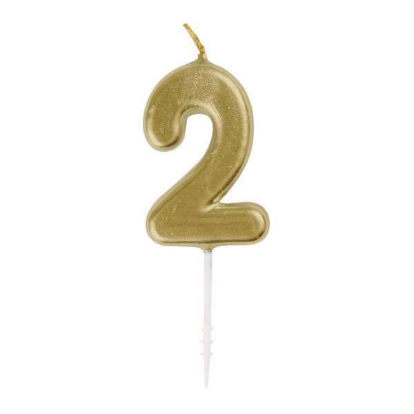 Mini Metallic Gold Number 2 Pick Birthday Candle