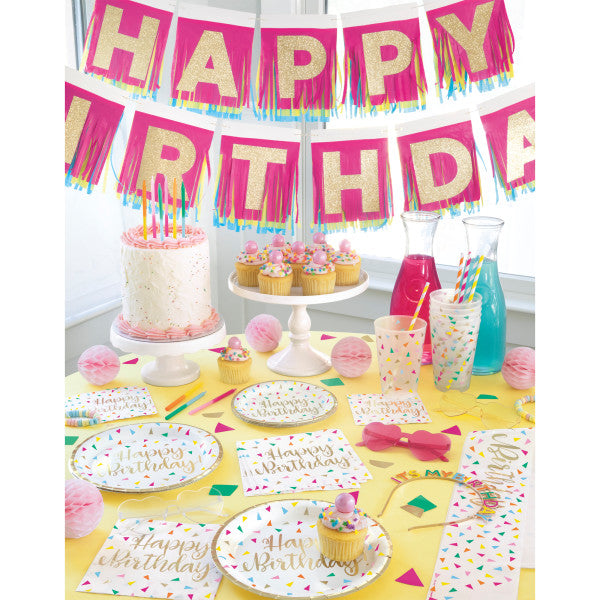 Pack of 6 Bright Triangle Birthday 16oz Frosted Reusable Plastic Cups with Foil Stamping