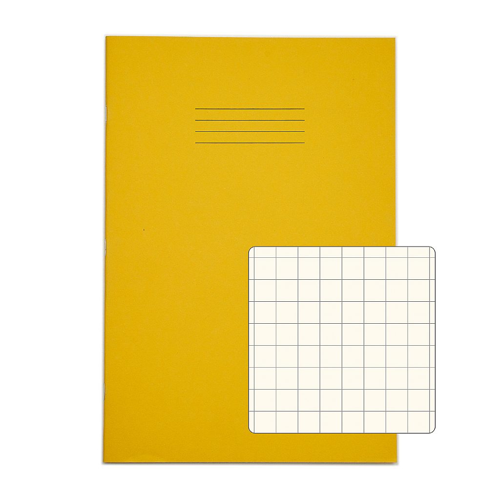 Rhino A4 48 Page Yellow with Cream Tinted Paper 10mm Squared Exercise Book