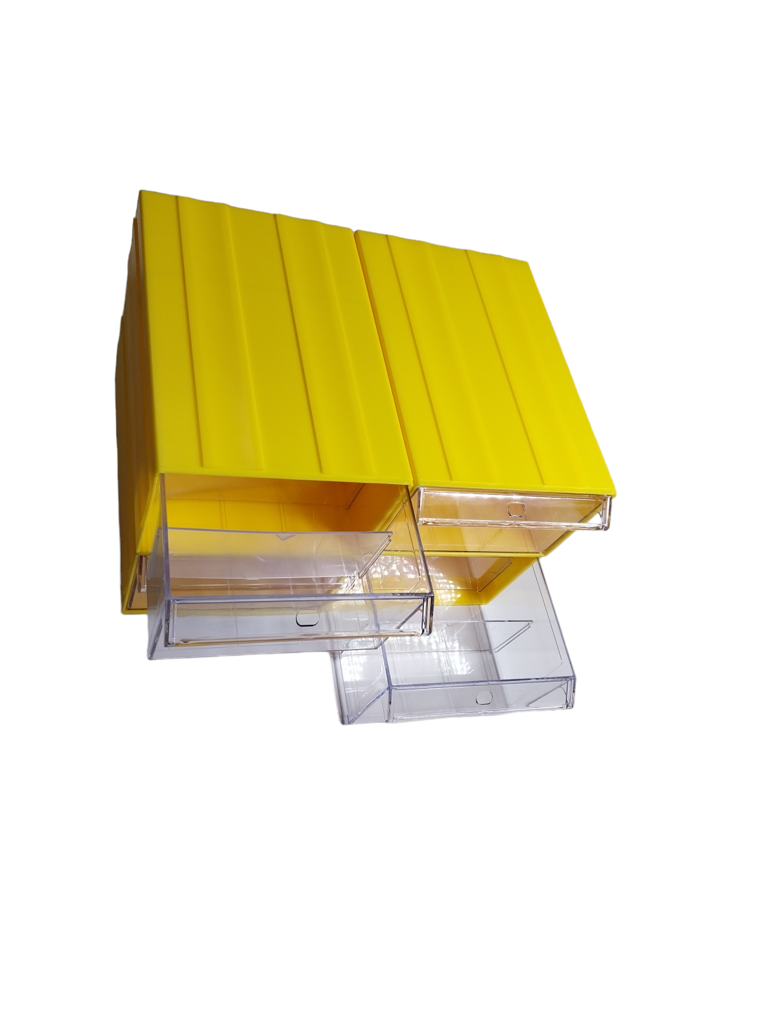 Yellow Stackable Plastic Storage Drawers L288xW182xH111mm with Removable Compartments