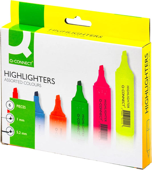 Pack of 6 Q-Connect Assorted Highlighter Pens