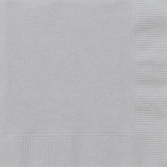 Pack of 20 Silver Solid Beverage Napkins