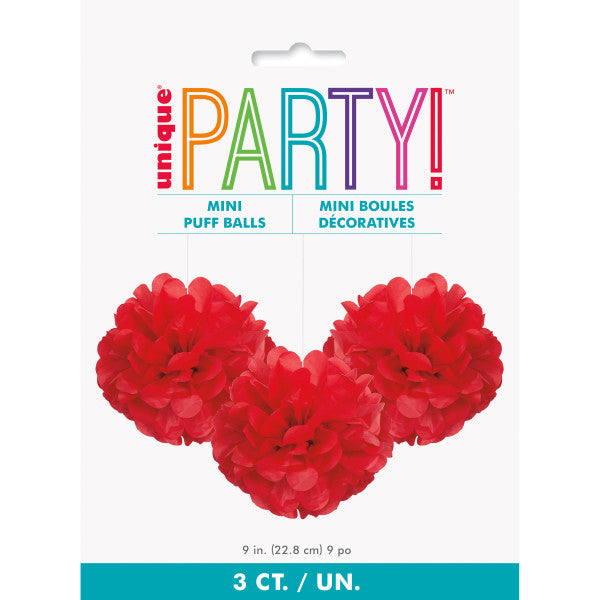 Pack of 3 Ruby Red Mini Puff Tissue Decorations