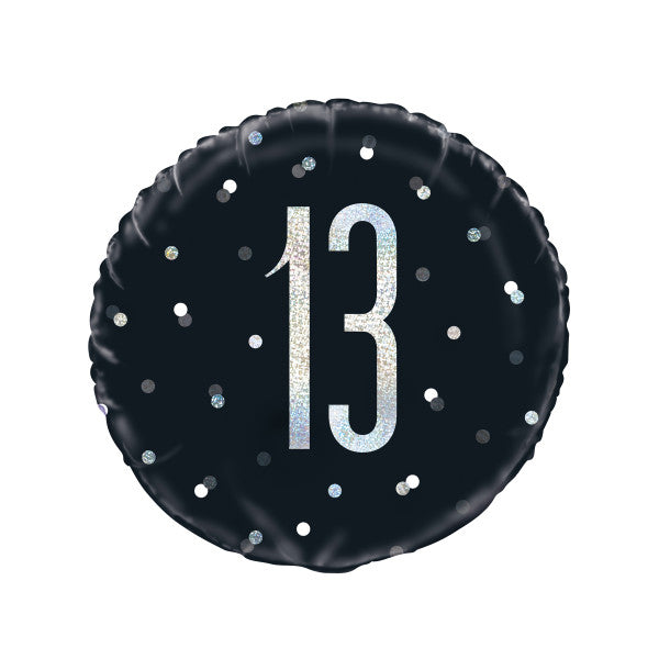 Birthday Black Glitz Number 13 Round Foil Balloon 18"