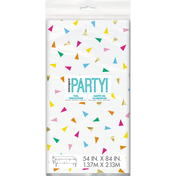 54" x 84" Bright Triangle Birthday Rectangular Foil Table Cover