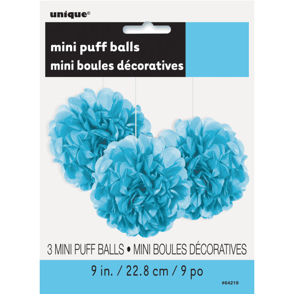 Pack of 3 Powder Blue Mini Puff Tissue Decorations