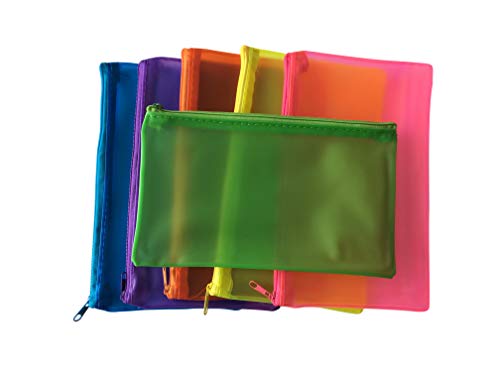 6 x Assorted Frosted Colour 8x5" Pencil Cases - See Through Exam Clear Translucent