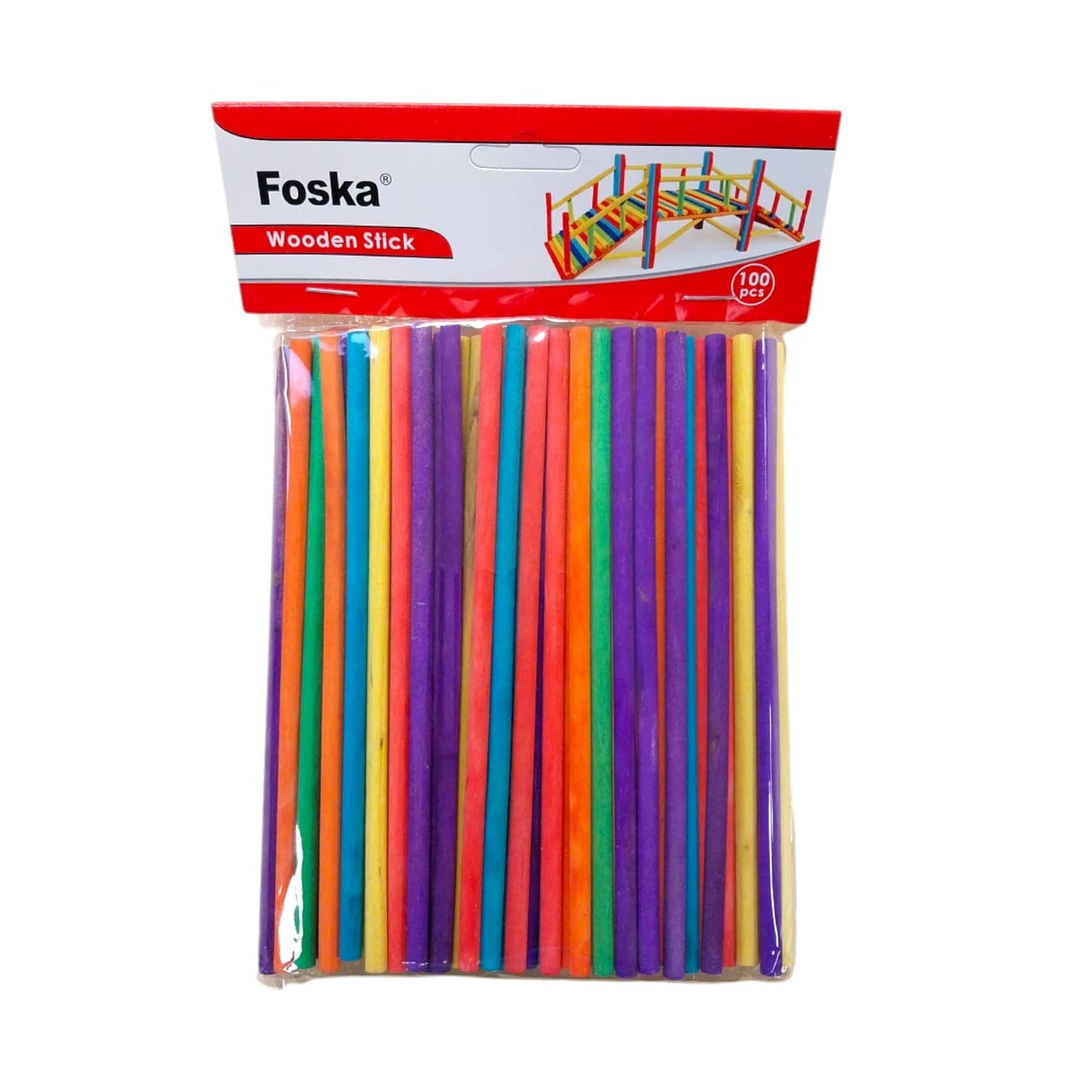 Pack of 100 Assorted Colour Wooden Craft Sticks 5.0 x 150mm